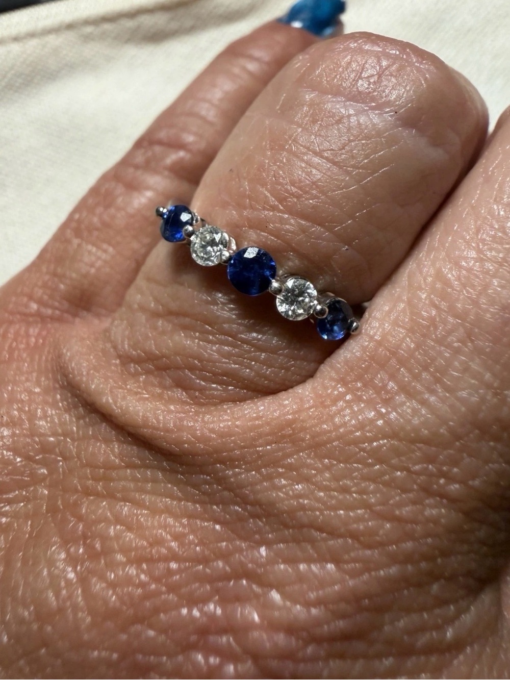 NEW -14k white gold Blue Sapphire and Diamond  Ring size 8